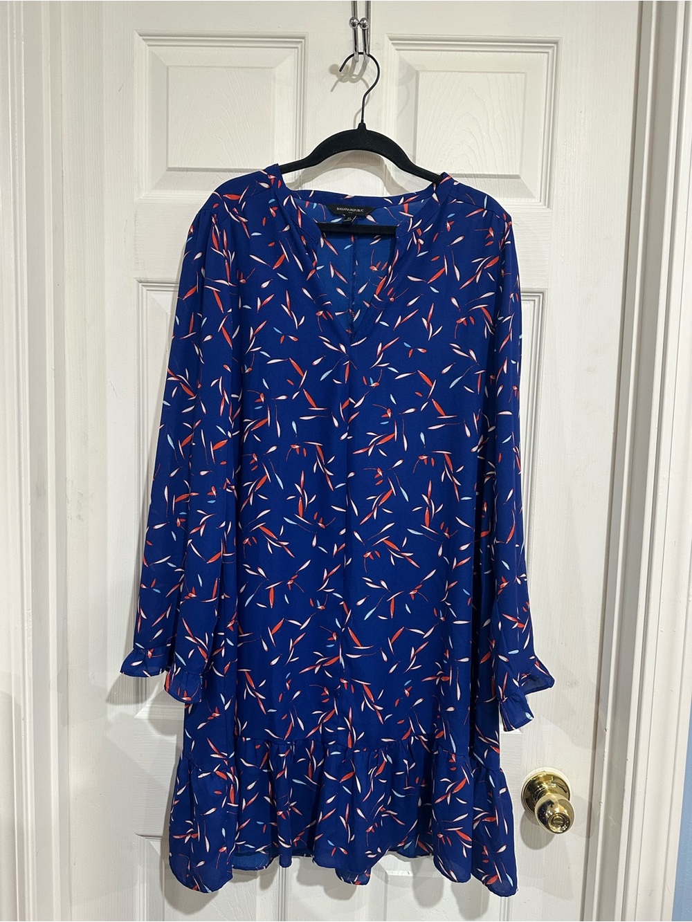 Banana Republic Royal Blue Long Sleeve Patterned Shift Dress Medium